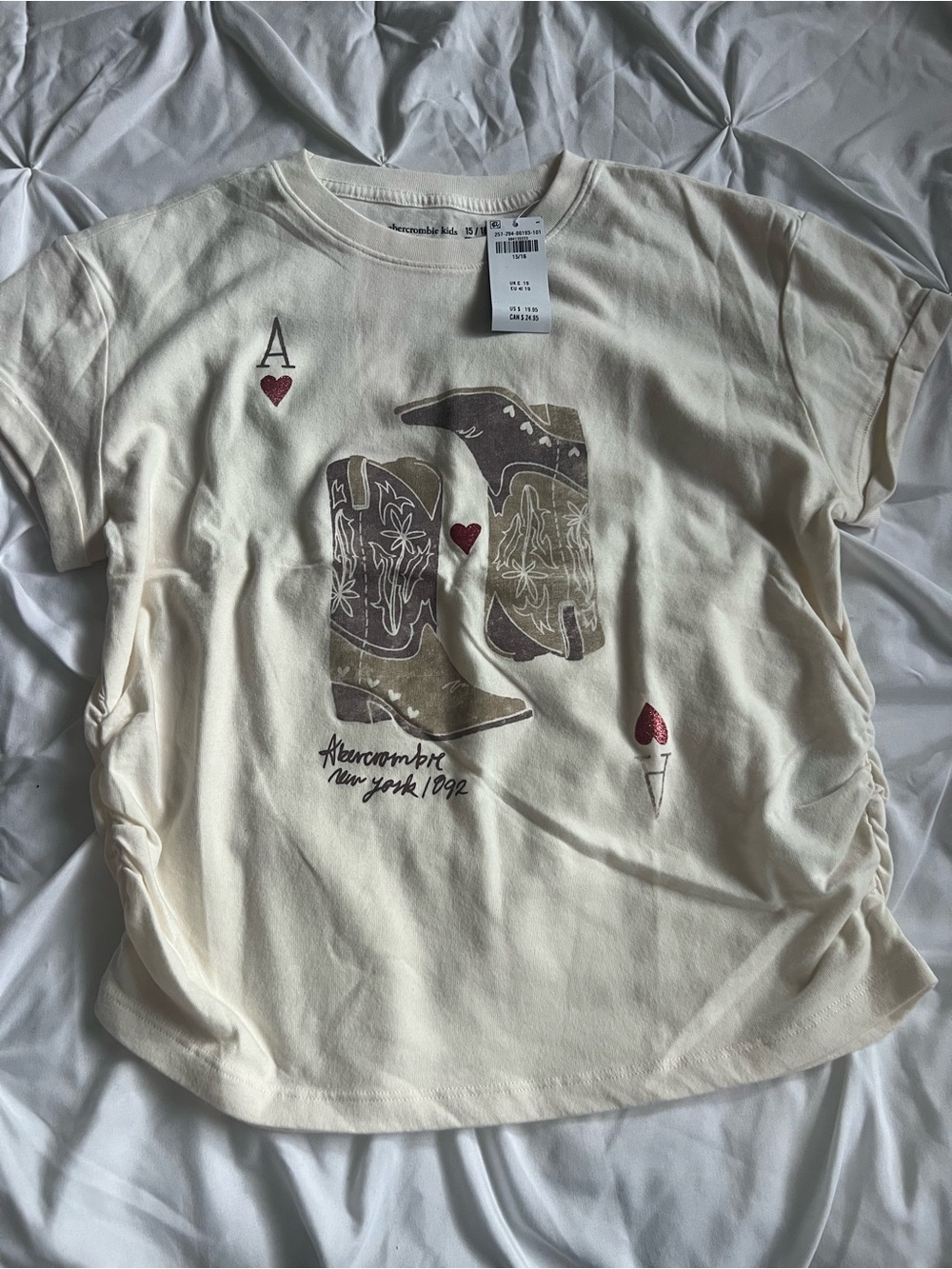 abercrombie kids cream tee with cowboy boot graphic